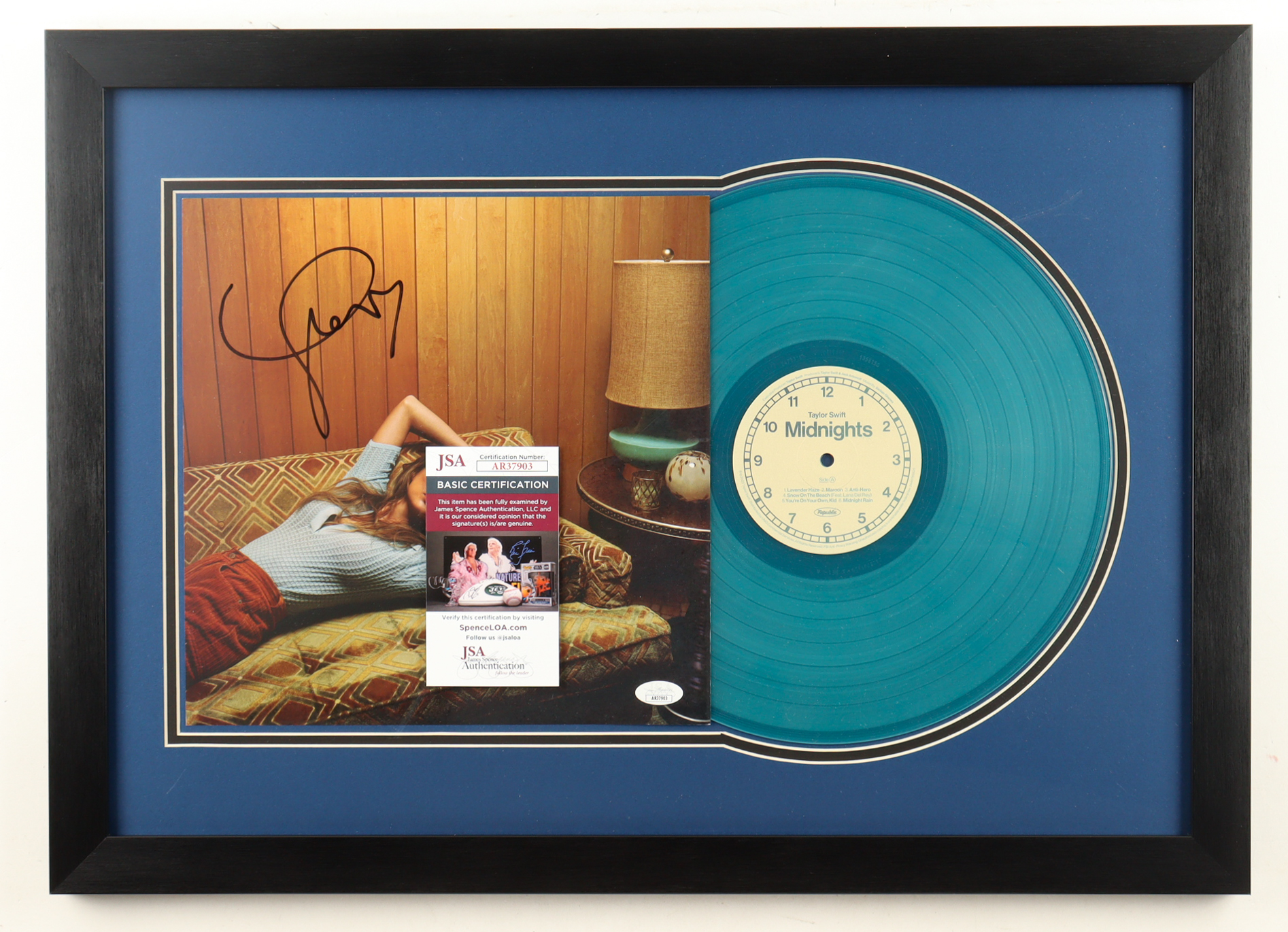 Taylor Swift Signed Custom Framed "Midnights" Vinyl Album Display with Disc (JSA) at PristineAuction.com Taylor Swift Signed Custom Framed "Midnights" Vinyl Album Display with Disc (JSA) at PristineAuction.com