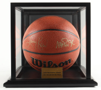 Magic Johnson & Larry Bird Signed NBA Logo Basketball with Display Case (Beckett & PSA) at PristineAuction.com