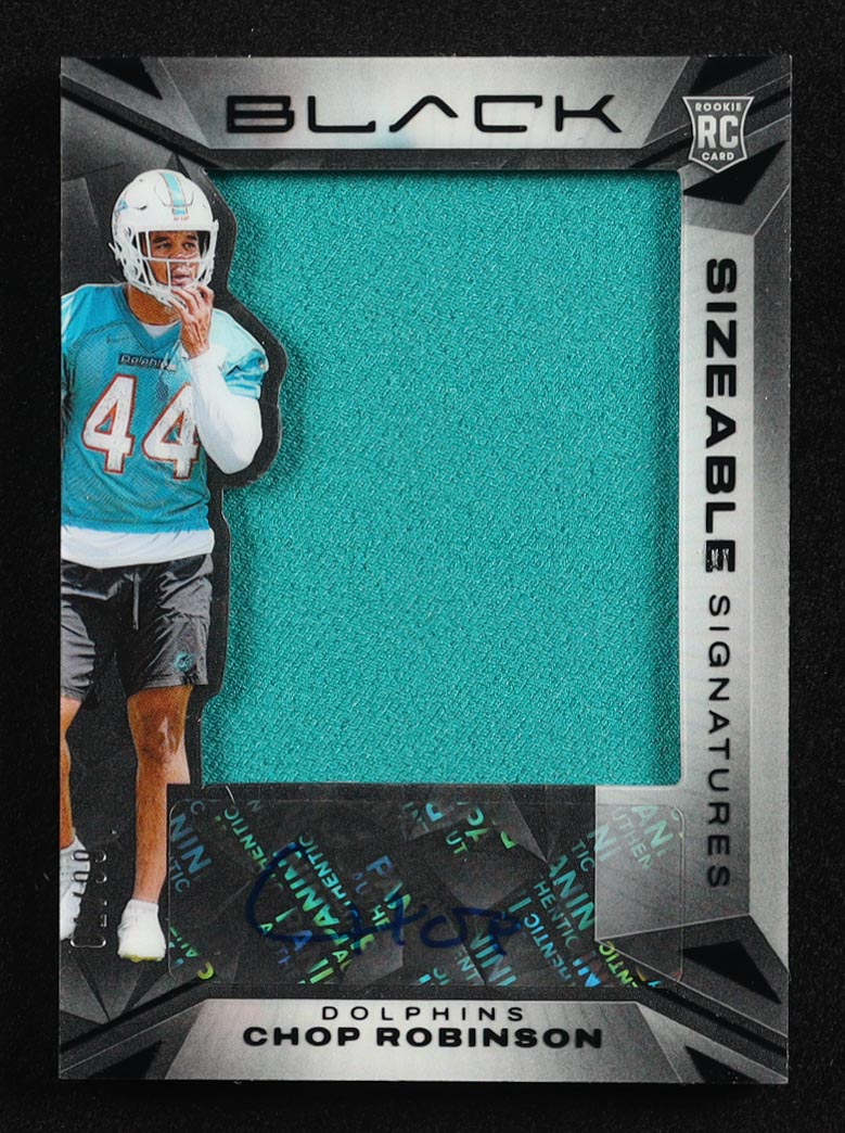Chop Robinson 2024 Panini Black Sizeable Signatures Jumbo Jersey Patch#SSR-CRN RC #81/99 at PristineAuction.com Chop Robinson 2024 Panini Black Sizeable Signatures Jumbo Jersey Patch#SSR-CRN RC #81/99 at PristineAuction.com