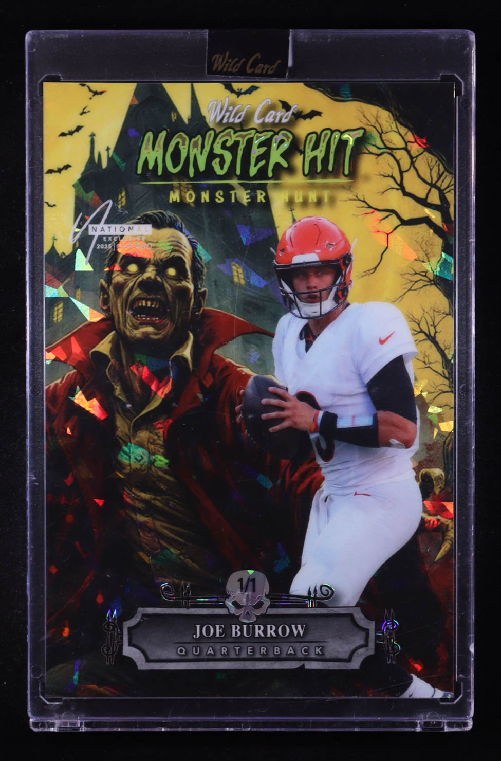 Joe Burrow 2025 Wild Card National Exclusive Monster Hit Monster Hunt Dracula Crystal Yellow Jumbo #JB #1/1 at PristineAuction.com Joe Burrow 2025 Wild Card National Exclusive Monster Hit Monster Hunt Dracula Crystal Yellow Jumbo #JB #1/1 at PristineAuction.com