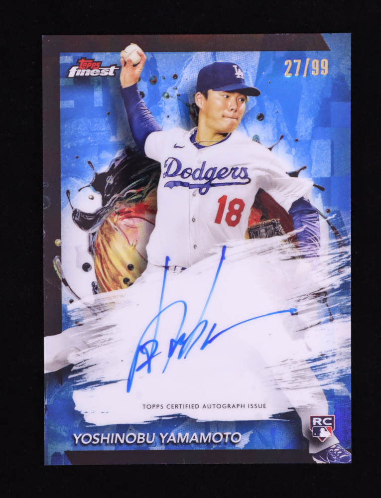 Yoshinobu Yamamoto 2024 Finest Autographs Blue Refractors #FAYY RC #27/99 at PristineAuction.com Yoshinobu Yamamoto 2024 Finest Autographs Blue Refractors #FAYY RC #27/99 at PristineAuction.com