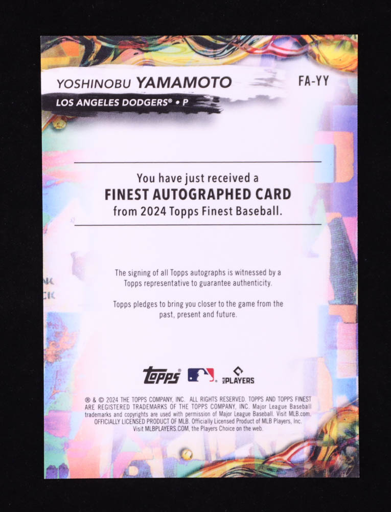Yoshinobu Yamamoto 2024 Finest Autographs Blue Refractors #FAYY RC #27/99 at PristineAuction.com Yoshinobu Yamamoto 2024 Finest Autographs Blue Refractors #FAYY RC #27/99 at PristineAuction.com