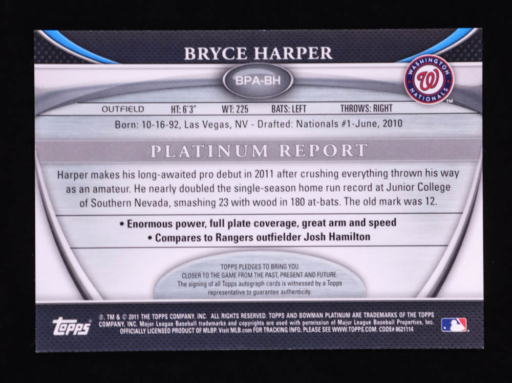Bryce Harper 2011 Bowman Platinum Prospect Autograph Refractors #BH RC at PristineAuction.com Bryce Harper 2011 Bowman Platinum Prospect Autograph Refractors #BH RC at PristineAuction.com