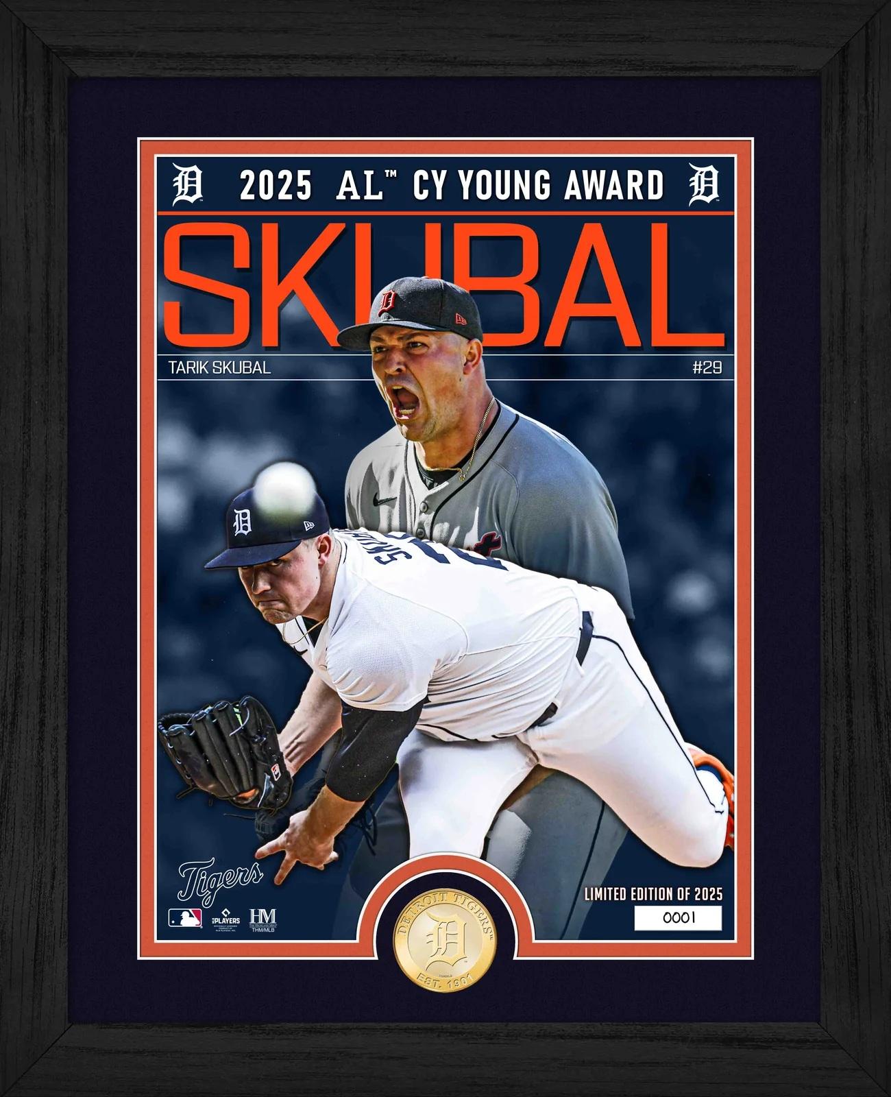 Tarik Skubal LE Tigers 2025 "AL Cy Young" Custom Framed Photo Mint with Bronze Coin at PristineAuction.com Tarik Skubal LE Tigers 2025 "AL Cy Young" Custom Framed Photo Mint with Bronze Coin at PristineAuction.com