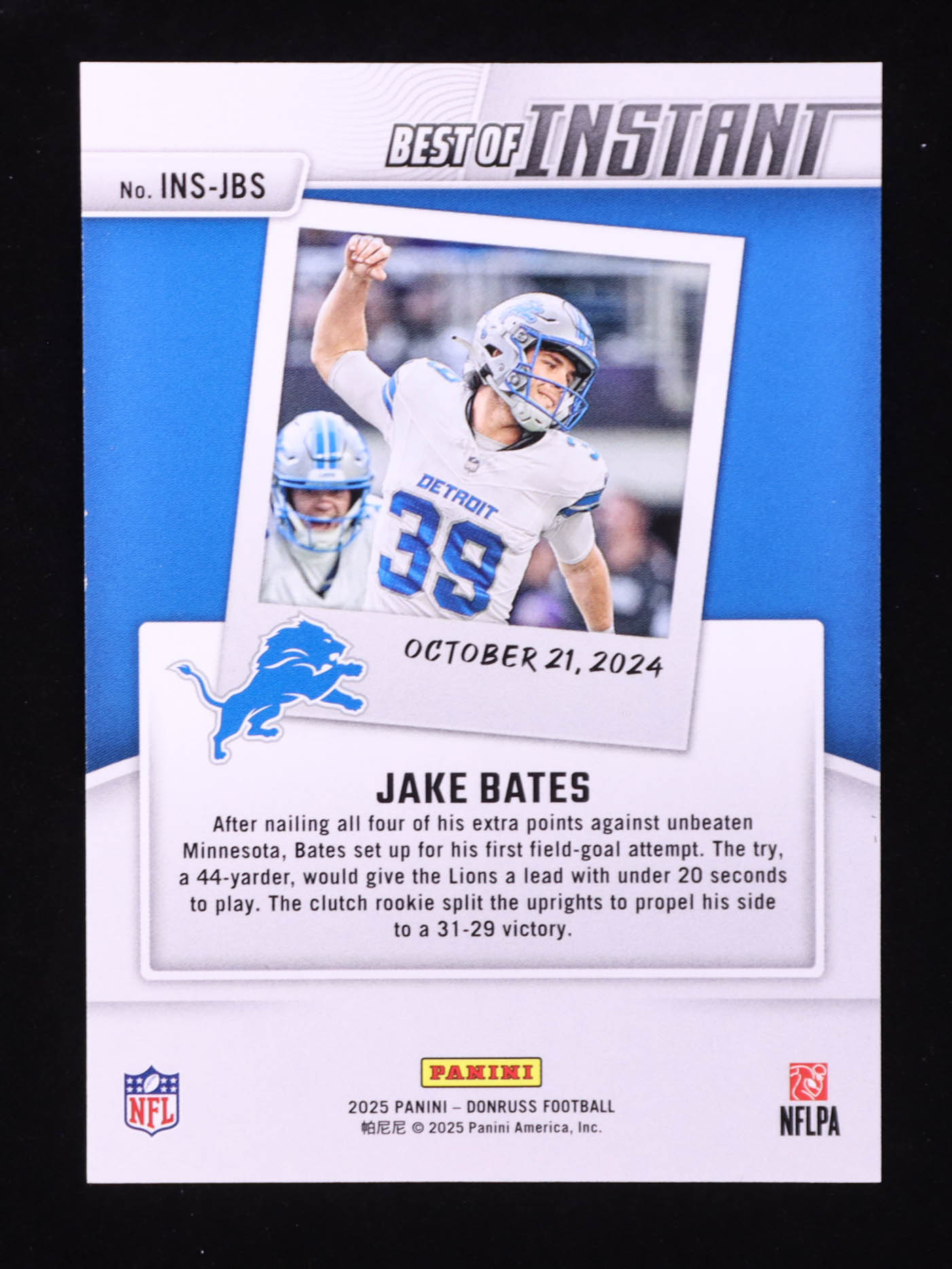 Jake Bates 2025 Donruss Best of Instant Holo #17 #039/100 at PristineAuction.com Jake Bates 2025 Donruss Best of Instant Holo #17 #039/100 at PristineAuction.com