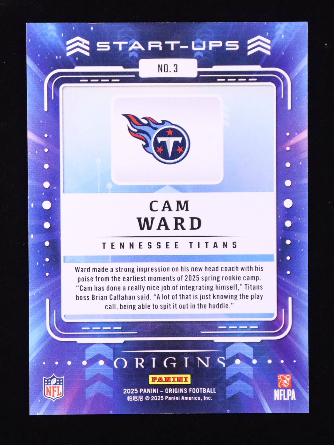 Cam Ward 2025 Panini Origins Start Ups #3 RC at PristineAuction.com Cam Ward 2025 Panini Origins Start Ups #3 RC at PristineAuction.com