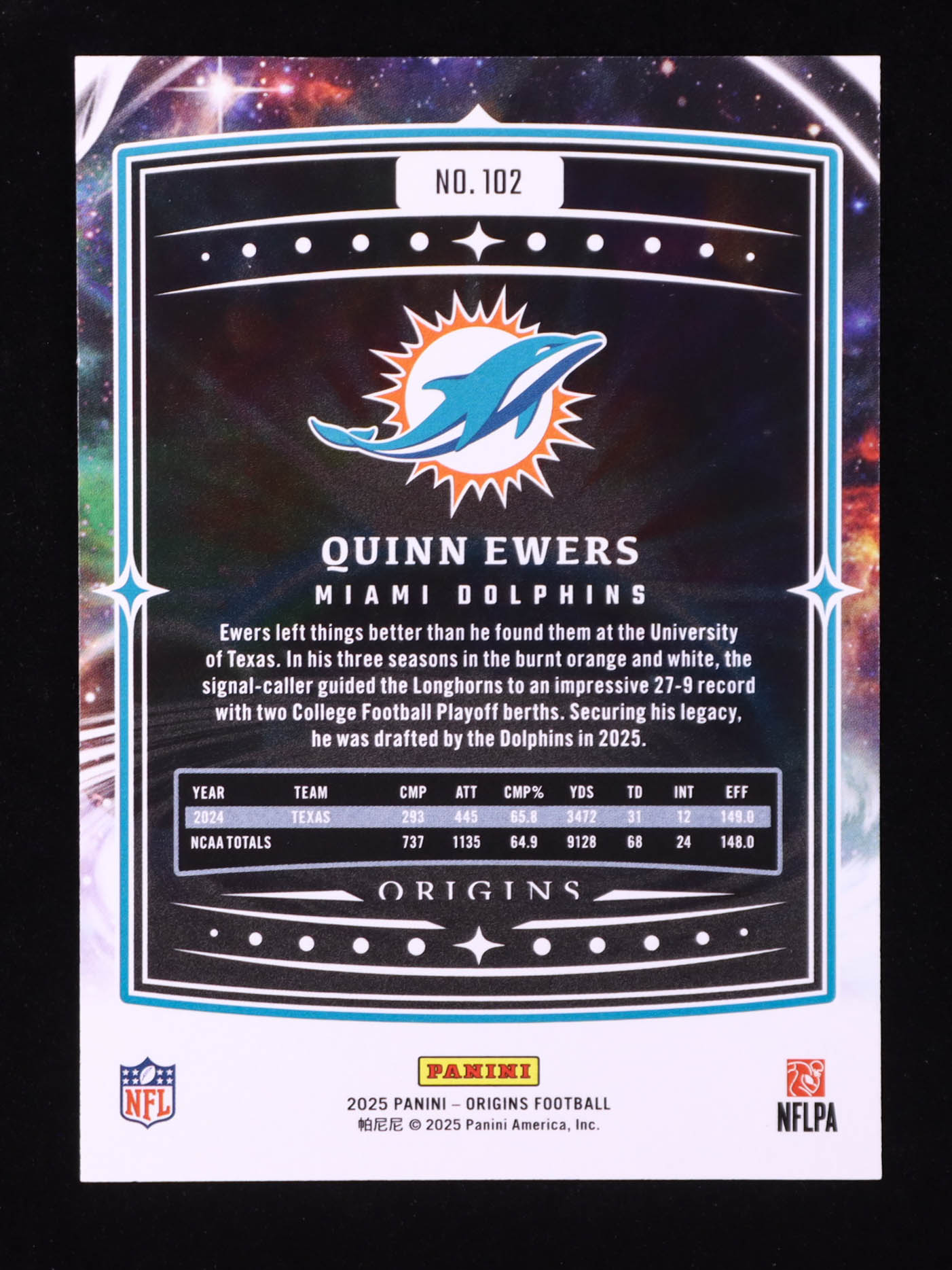 Quinn Ewers 2025 Panini Origins #102 RC at PristineAuction.com Quinn Ewers 2025 Panini Origins #102 RC at PristineAuction.com