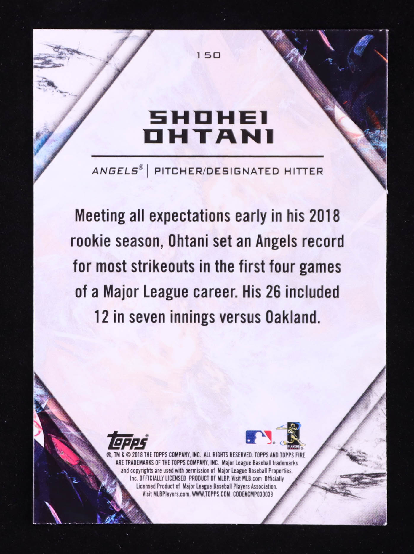 Shohei Ohtani 2018 Topps Fire #150 RC at PristineAuction.com Shohei Ohtani 2018 Topps Fire #150 RC at PristineAuction.com