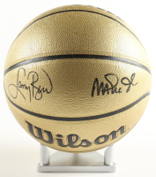 Larry Bird & Magic Johnson Signed NBA Basketball With Display Stand (PSA & Beckett) at PristineAuction.com