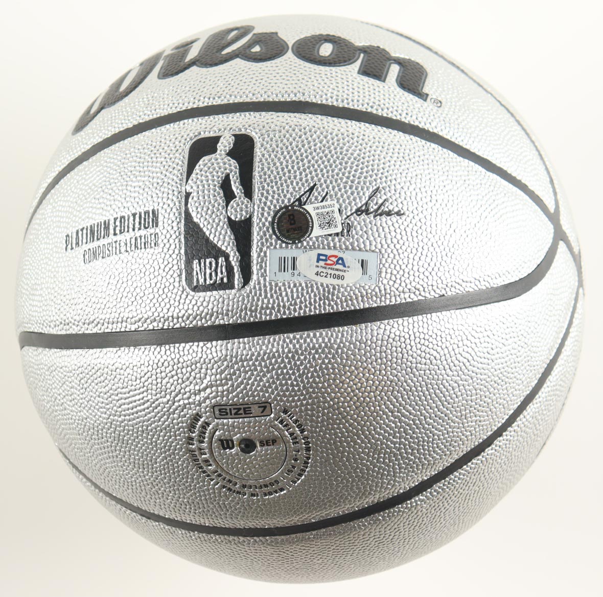 Larry Bird & Magic Johnson Signed NBA Platinum Edition Basketball with Display Stand (PSA & Beckett) at PristineAuction.com Larry Bird & Magic Johnson Signed NBA Platinum Edition Basketball with Display Stand (PSA & Beckett) at PristineAuction.com