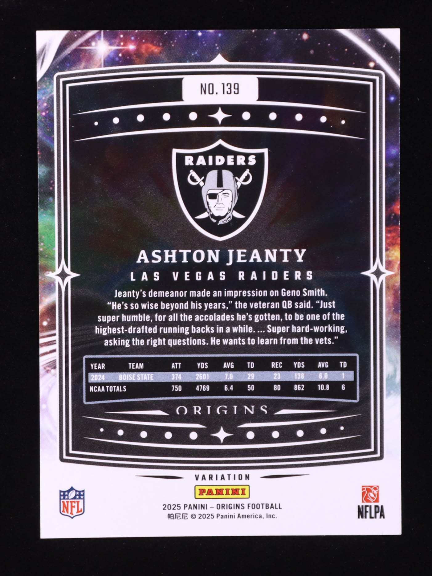 Ashton Jeanty 2025 Panini Origins #139 RC at PristineAuction.com Ashton Jeanty 2025 Panini Origins #139 RC at PristineAuction.com