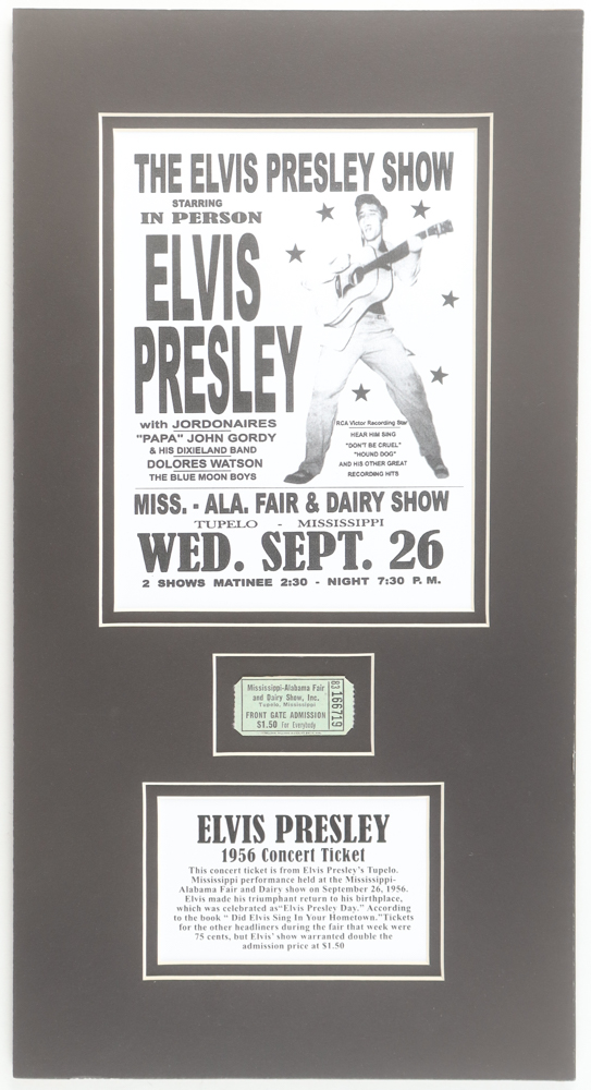 Elvis Presley Custom Matted Original 1956 Concert Ticket Display at PristineAuction.com Elvis Presley Custom Matted Original 1956 Concert Ticket Display at PristineAuction.com