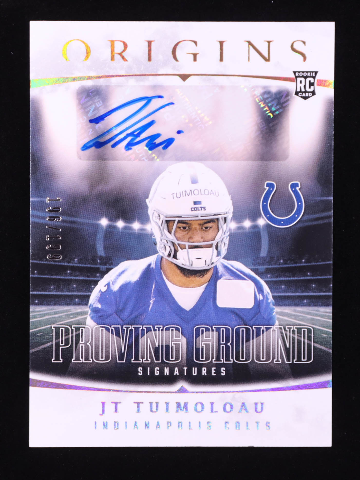 JT Tuimoloau 2025 Panini Origins Proving Ground Signatures #22 #196/199 RC at PristineAuction.com JT Tuimoloau 2025 Panini Origins Proving Ground Signatures #22 #196/199 RC at PristineAuction.com