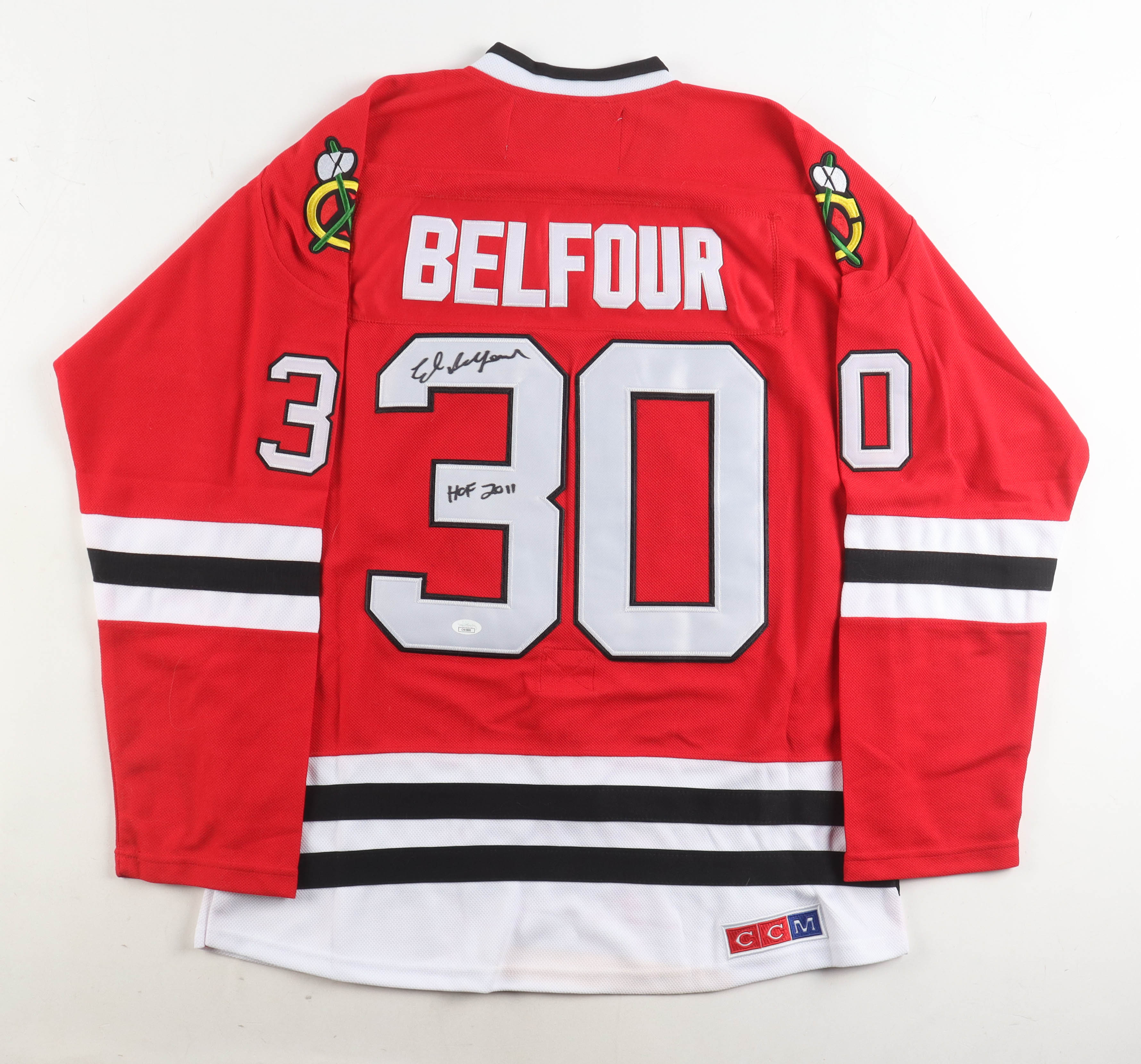 Ed Belfour Signed Blackhawks CCM Authentic Jersey Inscribed "HOF 2011" (JSA) at PristineAuction.com Ed Belfour Signed Blackhawks CCM Authentic Jersey Inscribed "HOF 2011" (JSA) at PristineAuction.com