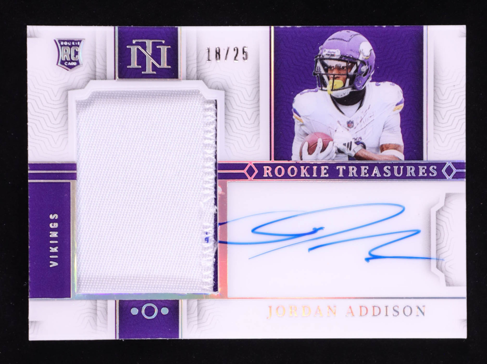 Jordan Addison 2023 Panini National Treasures Rookie Treasures Holo Silver #13 RC #18/25