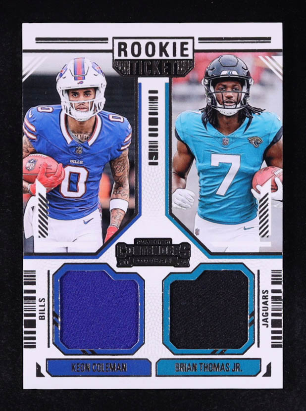 Brian Thomas Jr. / Keon Coleman 2024 Panini Contenders Rookie Ticket Dual Swatches #4 RC at PristineAuction.com Brian Thomas Jr. / Keon Coleman 2024 Panini Contenders Rookie Ticket Dual Swatches #4 RC at PristineAuction.com