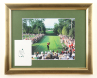 "Tiger Woods on the 18th Tee at The Masters" Custom Framed Photo Display with Scorecard at PristineAuction.com
