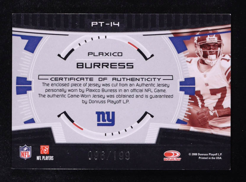 Plaxico Burress 2008 Donruss Elite Prime Targets Jerseys #14 #096/199 at PristineAuction.com Plaxico Burress 2008 Donruss Elite Prime Targets Jerseys #14 #096/199 at PristineAuction.com
