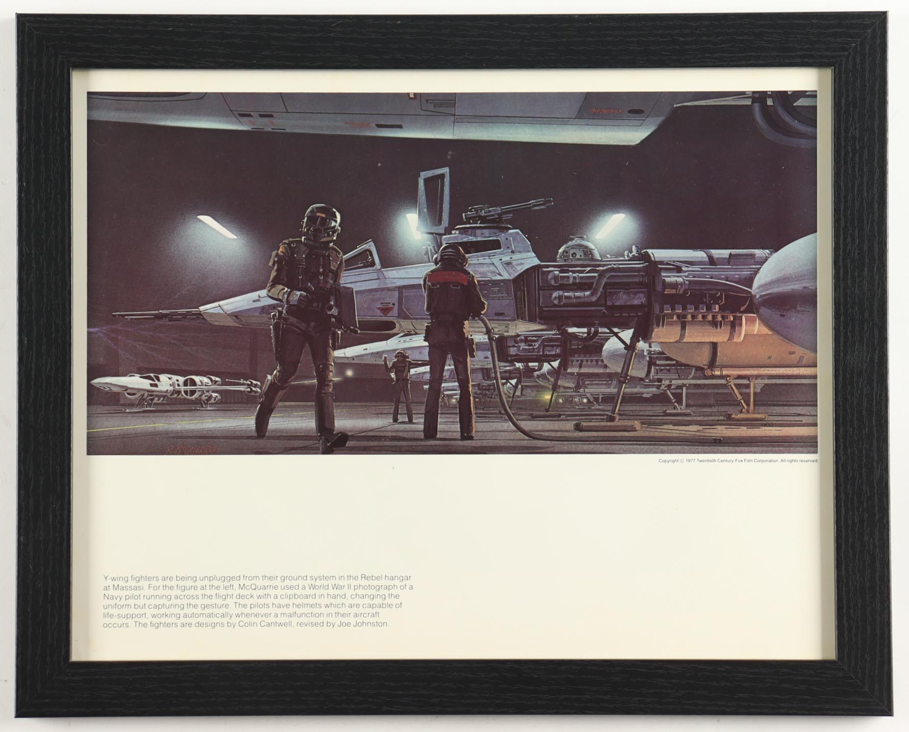 Star Wars "Y-Wing Fighter at Rebel Base Hangar in Massassi" 1977 Ralph McQuarrie Custom Framed Pre-Production Art Photo Display at PristineAuction.com Star Wars "Y-Wing Fighter at Rebel Base Hangar in Massassi" 1977 Ralph McQuarrie Custom Framed Pre-Production Art Photo Display at PristineAuction.com