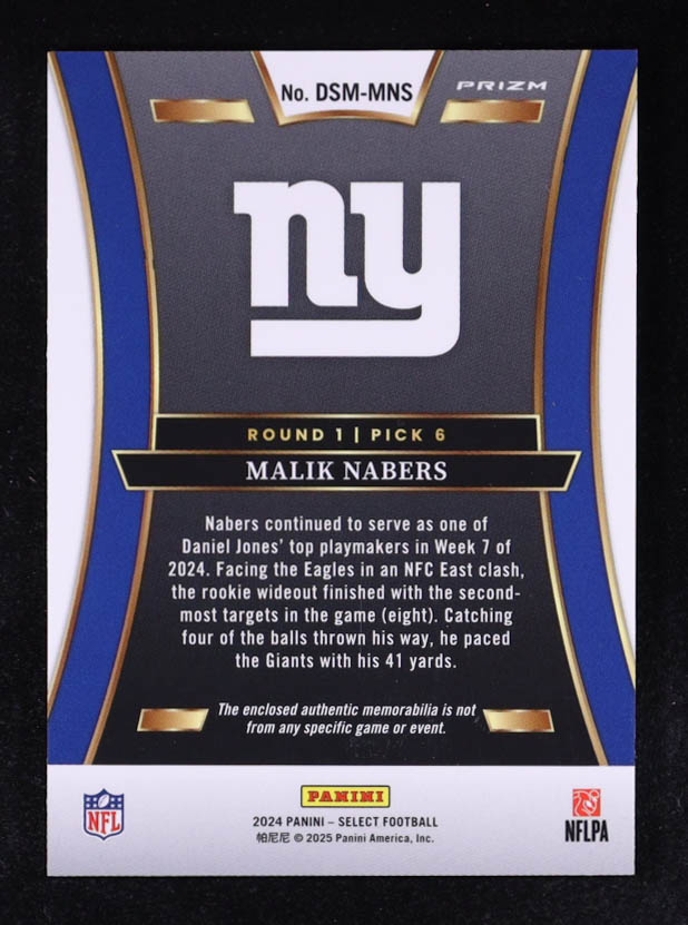 Malik Nabers 2024 Select Draft Selections Memorabilia Prizm Red #5 RC at PristineAuction.com Malik Nabers 2024 Select Draft Selections Memorabilia Prizm Red #5 RC at PristineAuction.com