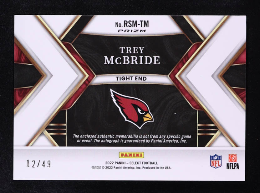 Trey McBride 2022 Select Rookie Signature Memorabilia Prizm Purple #37 #12/49 RC at PristineAuction.com Trey McBride 2022 Select Rookie Signature Memorabilia Prizm Purple #37 #12/49 RC at PristineAuction.com