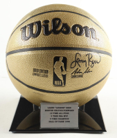 Larry Bird Signed NBA Gold Edition Basketball With Display Stand (PSA) at PristineAuction.com