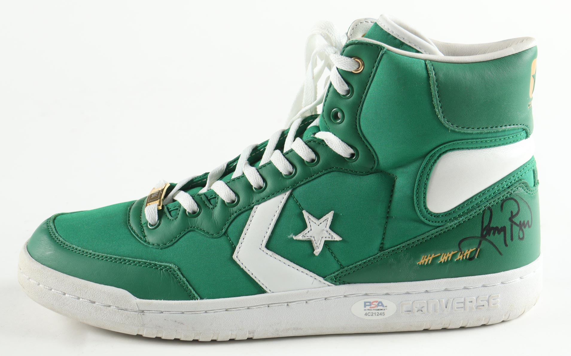 Larry Bird Signed Converse Basketball Shoe With Name Plaque Display Case (PSA) at PristineAuction.com Larry Bird Signed Converse Basketball Shoe With Name Plaque Display Case (PSA) at PristineAuction.com