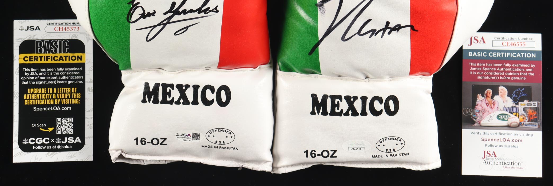 Mexican Boxing Kings | Set of (2) Cleto Reyes Boxing Gloves Signed By (3) With Julio Cesar Chavez, Marco Antonio Barrera, & Erik Morales in Display Case (JSA) at PristineAuction.com Mexican Boxing Kings | Set of (2) Cleto Reyes Boxing Gloves Signed By (3) With Julio Cesar Chavez, Marco Antonio Barrera, & Erik Morales in Display Case (JSA) at PristineAuction.com