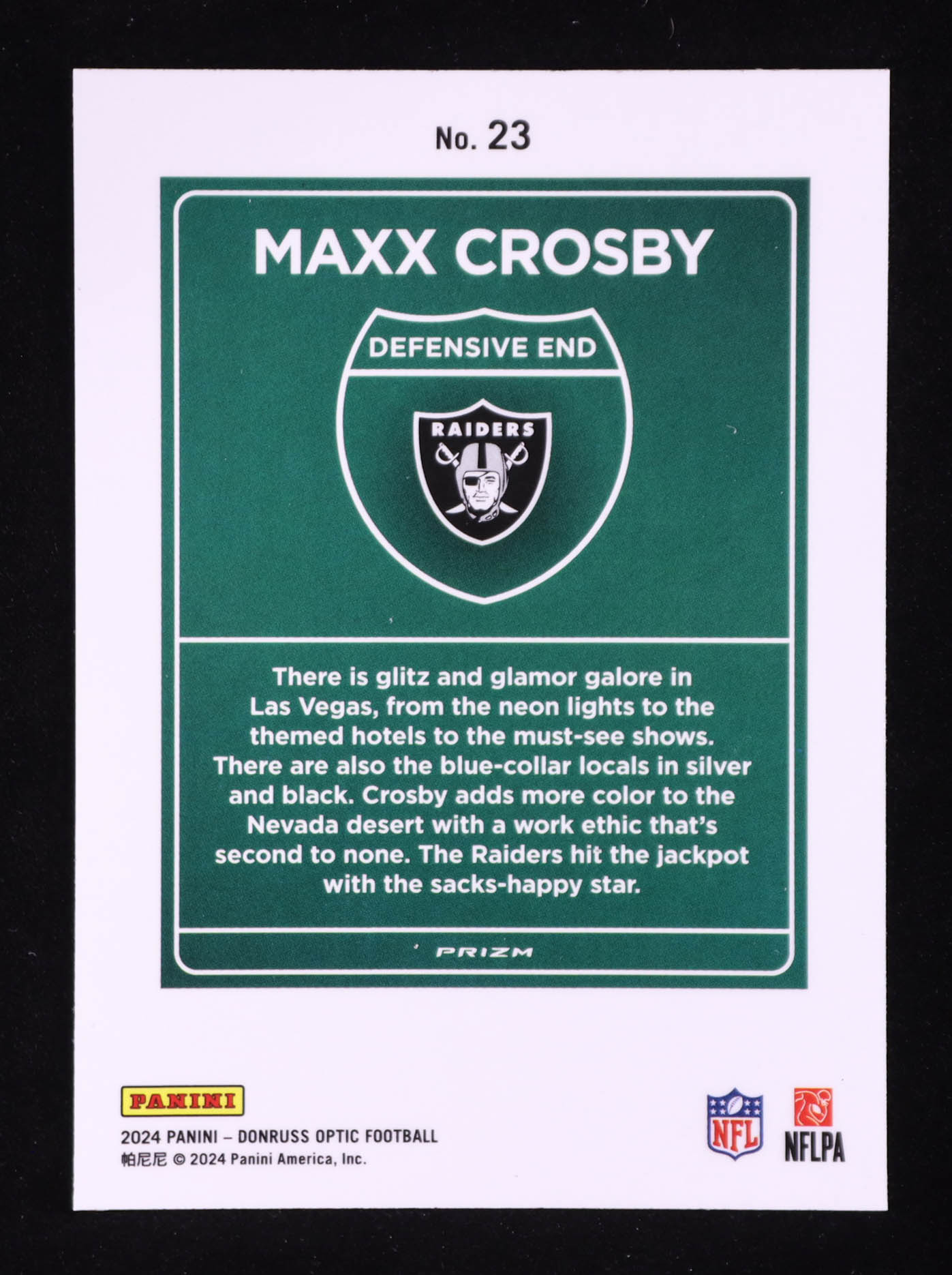 Maxx Crosby 2024 Donruss Optic Downtown #23 at PristineAuction.com Maxx Crosby 2024 Donruss Optic Downtown #23 at PristineAuction.com