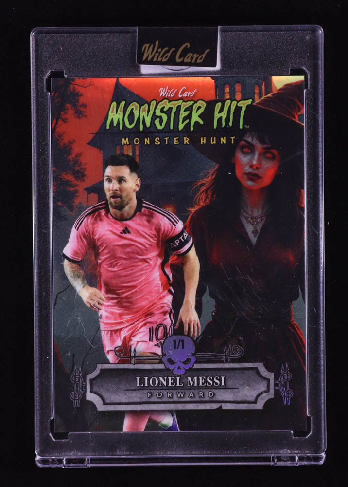 Lionel Messi 2025 Wild Card Monster Hit Monster Hunt Witch House Orange Rainbow Foil #MHWH-LM #1/1 at PristineAuction.com Lionel Messi 2025 Wild Card Monster Hit Monster Hunt Witch House Orange Rainbow Foil #MHWH-LM #1/1 at PristineAuction.com