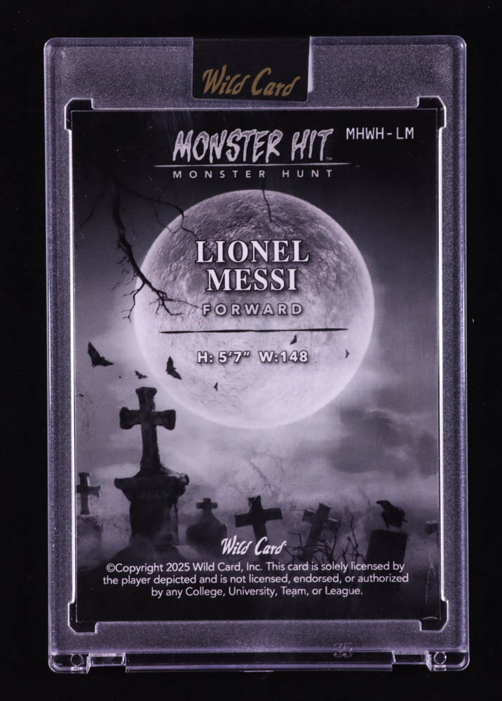Lionel Messi 2025 Wild Card Monster Hit Monster Hunt Witch House Orange Rainbow Foil #MHWH-LM #1/1 at PristineAuction.com Lionel Messi 2025 Wild Card Monster Hit Monster Hunt Witch House Orange Rainbow Foil #MHWH-LM #1/1 at PristineAuction.com