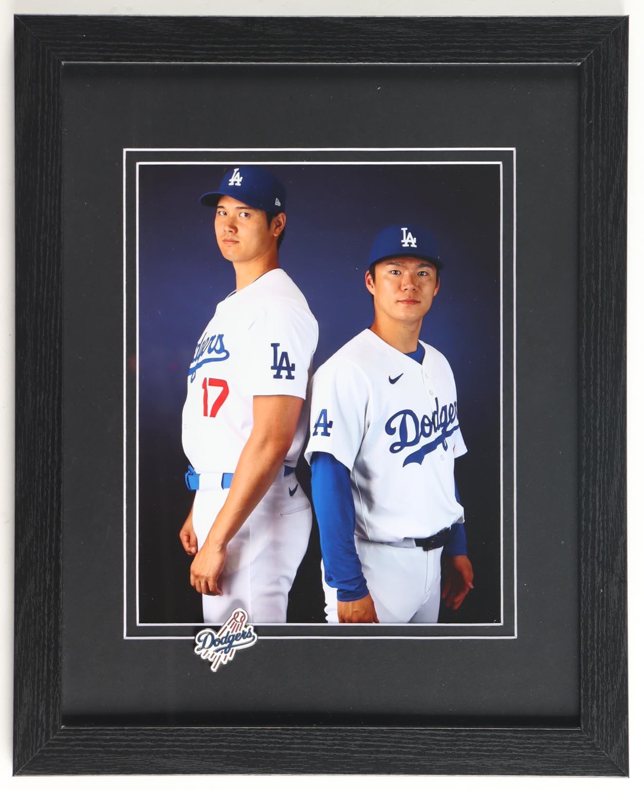 "Shohei Ohtani & Yoshinobu Yamamoto" Custom Framed Photo Display with Dodgers Pin at PristineAuction.com "Shohei Ohtani & Yoshinobu Yamamoto" Custom Framed Photo Display with Dodgers Pin at PristineAuction.com