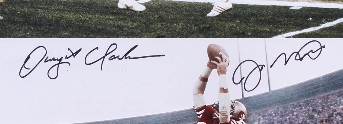 Dwight Clark & Joe Montana Signed 49ers 16x20 Photo (Mounted Memories) at PristineAuction.com Dwight Clark & Joe Montana Signed 49ers 16x20 Photo (Mounted Memories) at PristineAuction.com