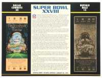 Super Bowl XXVIII Commemorative Score Card with 23KT Gold Ticket Framed Display at PristineAuction.com