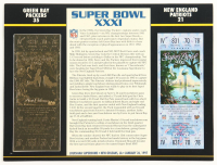 Super Bowl XXXI Commemorative Score Card with 23KT Gold Ticket Framed Display at PristineAuction.com