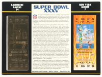 Super Bowl XXXV Commemorative Score Card with 23KT Gold Ticket Framed Display at PristineAuction.com