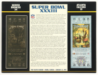 Super Bowl XXXIII Commemorative Score Card with 23KT Gold Ticket Framed Display at PristineAuction.com