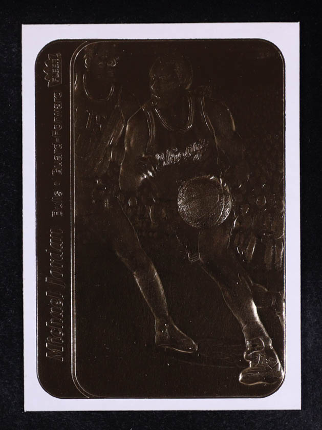 Michael Jordan 1997 Fleer 23KT Gold White Border / '86-87 Fleer Sticker #6123 at PristineAuction.com Michael Jordan 1997 Fleer 23KT Gold White Border / '86-87 Fleer Sticker #6123 at PristineAuction.com