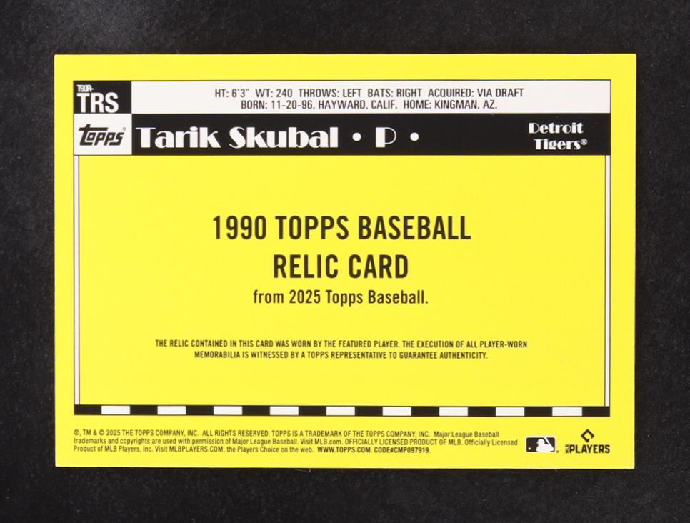 Tarik Skubal 2025 Topps '90 Topps Relics #T90RTRS at PristineAuction.com Tarik Skubal 2025 Topps '90 Topps Relics #T90RTRS at PristineAuction.com