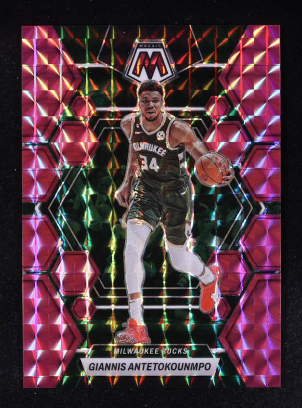 Giannis Antetokounmpo 2022-23 Panini Mosaic Mosaic Pink #15 #042/149 at PristineAuction.com Giannis Antetokounmpo 2022-23 Panini Mosaic Mosaic Pink #15 #042/149 at PristineAuction.com