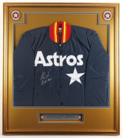 Nolan Ryan Signed Custom Framed Warm-Up Jacket Display Inscribed "The Ryan Express" with (2) Astros Pins (PSA) at PristineAuction.com