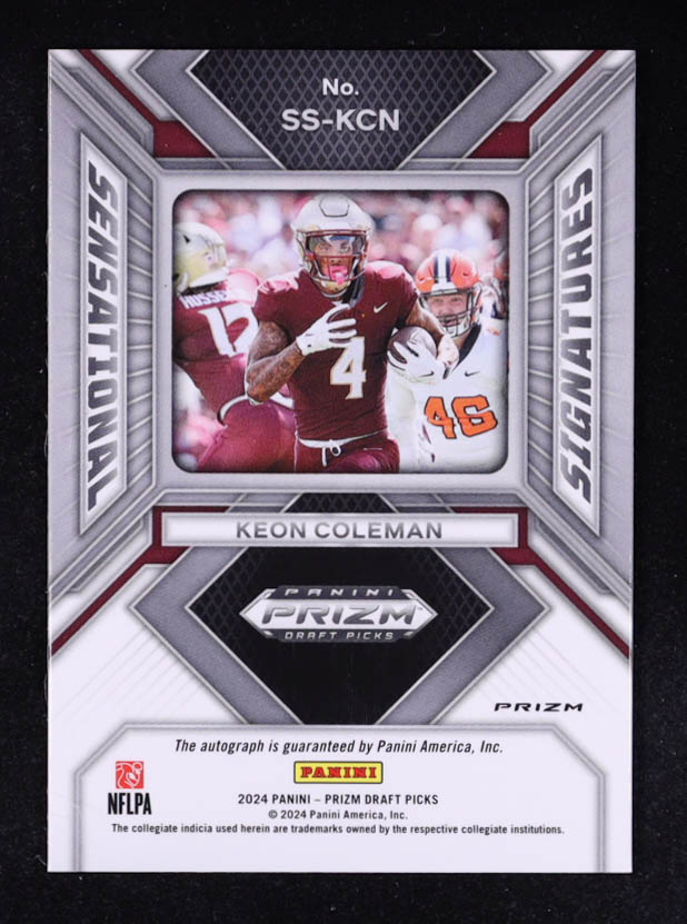 Keon Coleman 2024 Panini Prizm Draft Picks Sensational Signatures Silver #65 RC at PristineAuction.com Keon Coleman 2024 Panini Prizm Draft Picks Sensational Signatures Silver #65 RC at PristineAuction.com