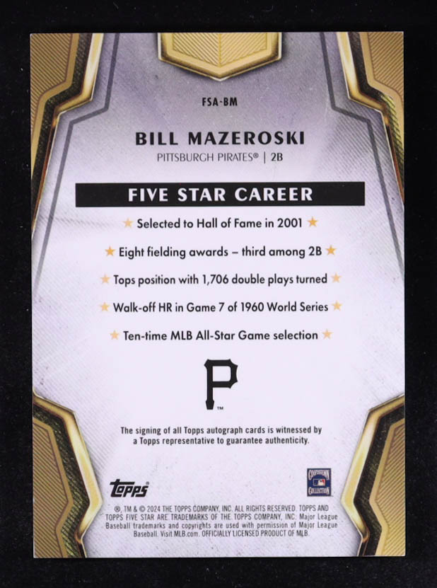 Bill Mazeroski 2024 Topps Five Star Autographs Aqua #FSABM #47/75 at PristineAuction.com Bill Mazeroski 2024 Topps Five Star Autographs Aqua #FSABM #47/75 at PristineAuction.com