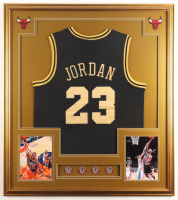 Michael Jordan Custom Framed Jersey Display With (4) Championship Pins at PristineAuction.com