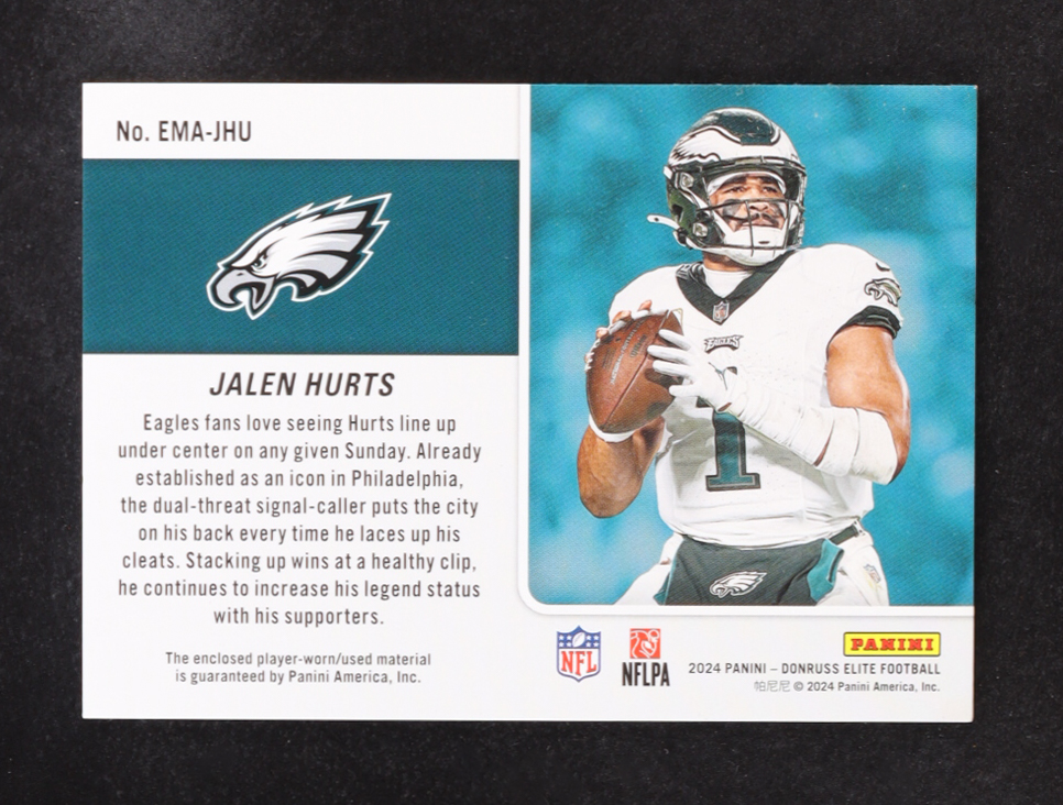 Jalen Hurts 2024 Panini Donruss Elite Epic Materials Mem #EMA-JHU #158/500 at PristineAuction.com Jalen Hurts 2024 Panini Donruss Elite Epic Materials Mem #EMA-JHU #158/500 at PristineAuction.com