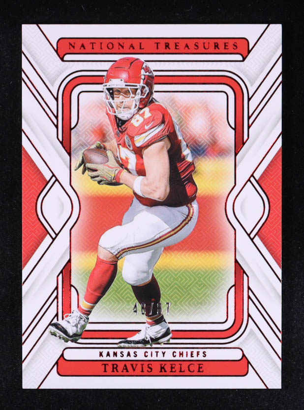 Travis Kelce 2024 Panini National Treasures Jersey Number Red #49 #48/87 at PristineAuction.com Travis Kelce 2024 Panini National Treasures Jersey Number Red #49 #48/87 at PristineAuction.com