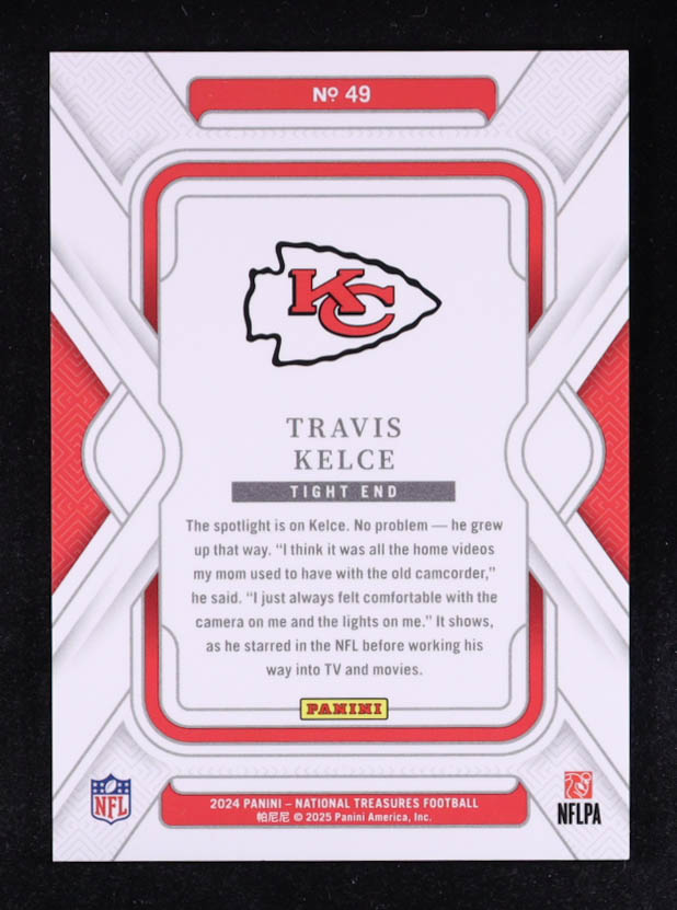 Travis Kelce 2024 Panini National Treasures Jersey Number Red #49 #48/87 at PristineAuction.com Travis Kelce 2024 Panini National Treasures Jersey Number Red #49 #48/87 at PristineAuction.com