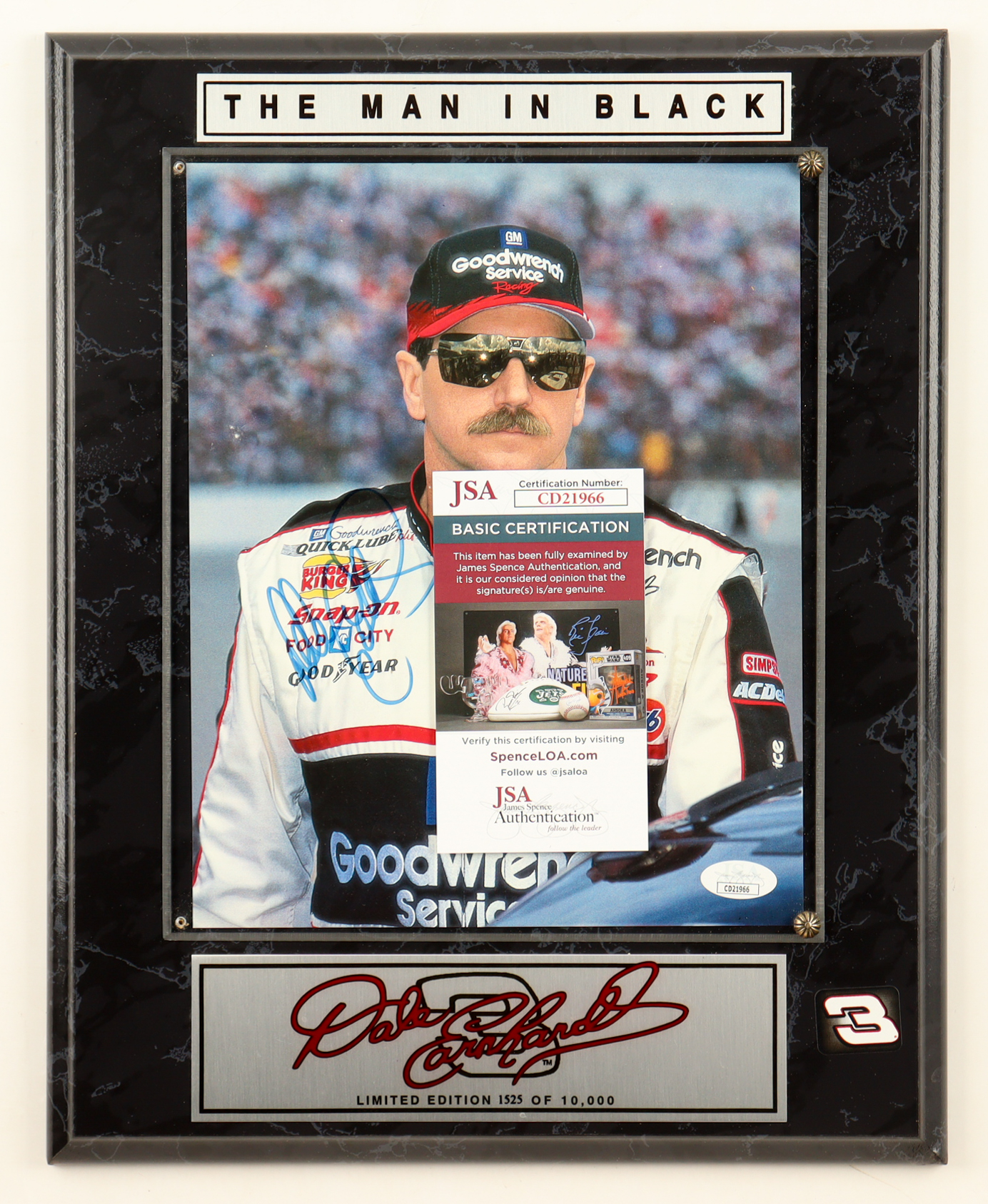 Dale Earnhardt Sr. Signed Custom Photo Display Plaque (JSA) at PristineAuction.com Dale Earnhardt Sr. Signed Custom Photo Display Plaque (JSA) at PristineAuction.com