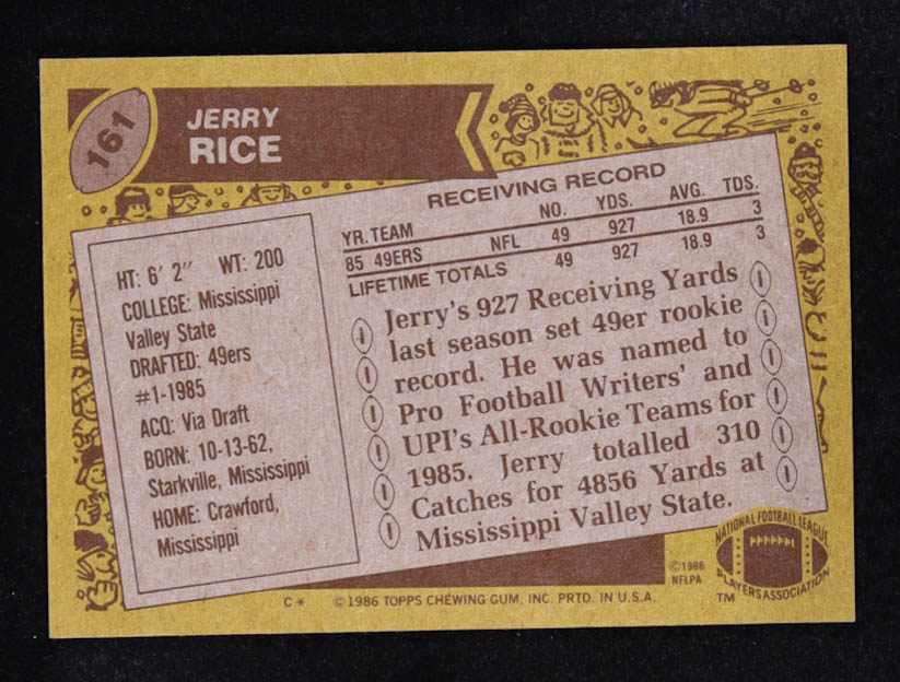Jerry Rice 1986 Topps #161 RC at PristineAuction.com Jerry Rice 1986 Topps #161 RC at PristineAuction.com