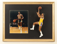 Magic Johnson Signed Custom Framed Photo Display with 12" Ceramic Statue (PSA) at PristineAuction.com
